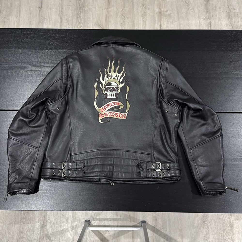 Harley-Davidson Vintage Heavy Leather Embroidered Riding Jacket with Armor - 2XL - Picture 2 of 13